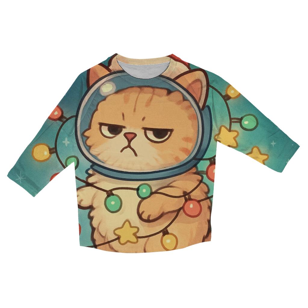 Space Cat Tangled In Christmas Lights trendy 3/4 sleeve tops