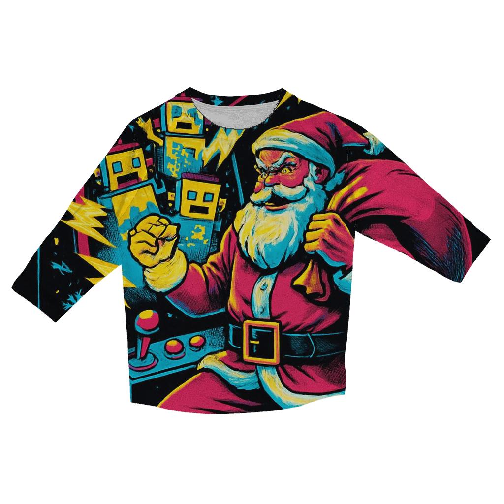 Retro Arcade Santa Showdown trendy 3/4 sleeve tops
