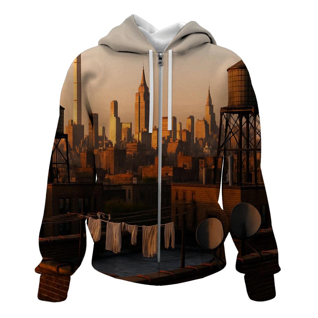 Harlem Rooftop Golden Hour Skyline embroidered hoodies