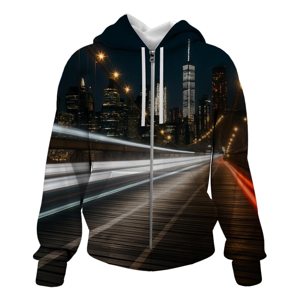 Brooklyn Bridge Nighttime Bicycle Crossing designer hoodies