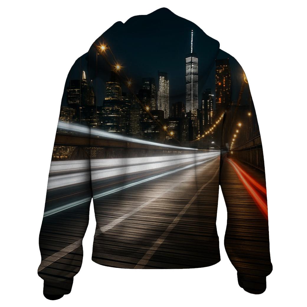 Brooklyn Bridge Nighttime Bicycle Crossing designer hoodies