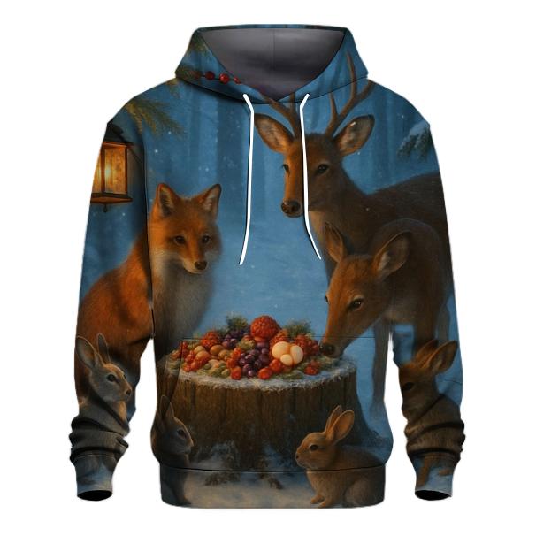 Woodland Christmas Feast For Animals printed hoodies