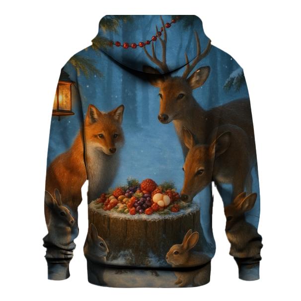 Woodland Christmas Feast For Animals printed hoodies