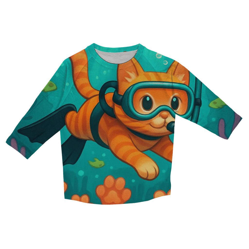 Coral Reef Diver Cat trendy 3/4 sleeve tops