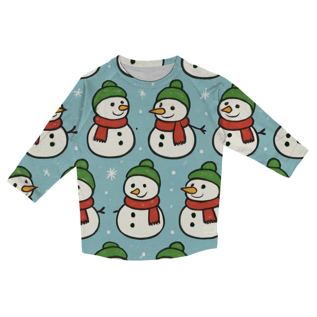 Snowman Parade Stripe On Icy Blue printed three quarter sleeve shirts
