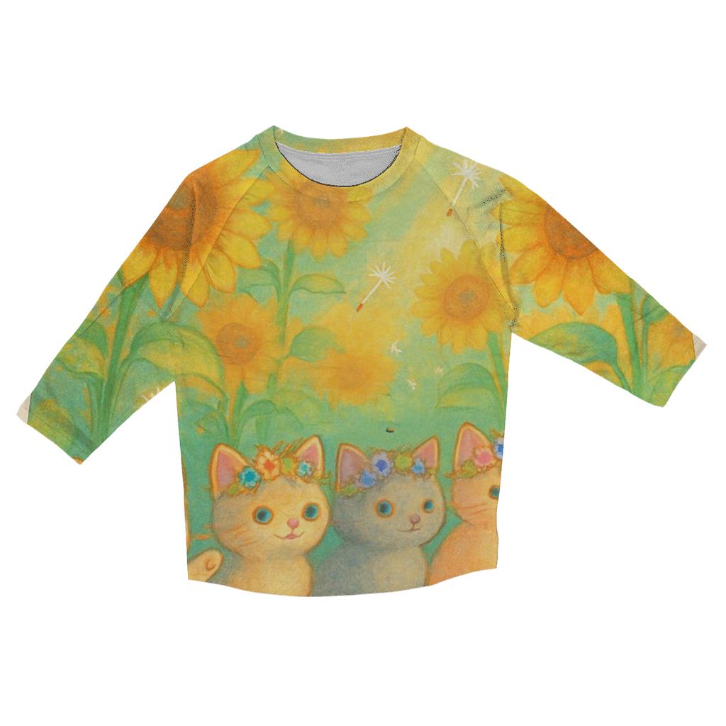 Sunflower Meadow Cat Parade casual three quarter sleeve shirts
