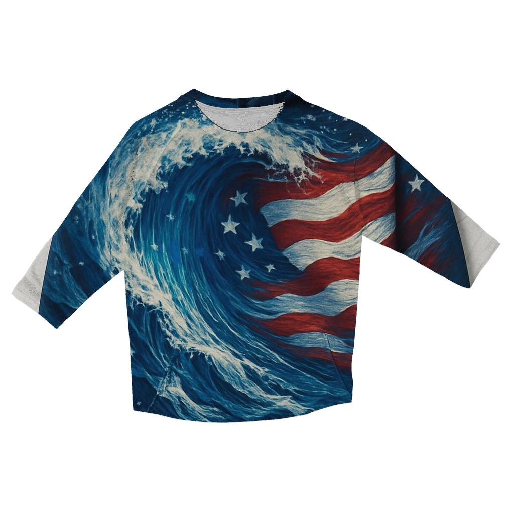 Ocean Wave Banner Crest cotton quarter sleeve shirts