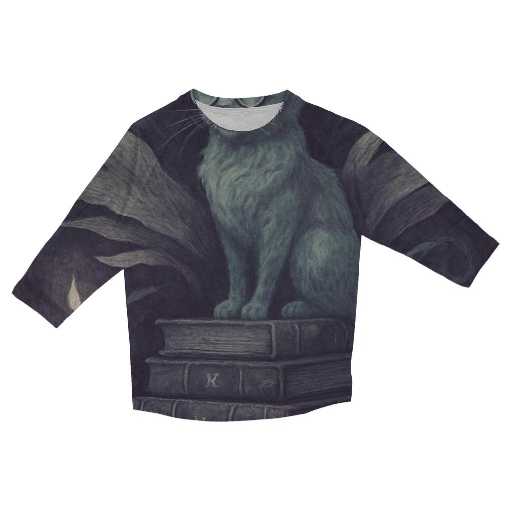 Haunted Library Scholar Cat stylish quarter sleeve tops