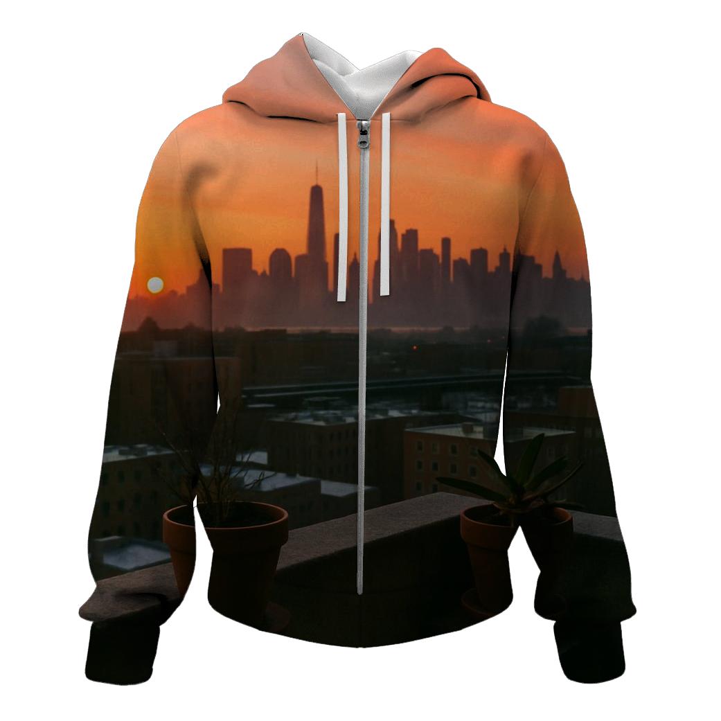Sunset From A Bronx Highrise Balcony embroidered hoodies