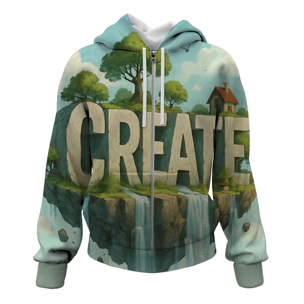 Floating Typographic Island embroidered hoodies