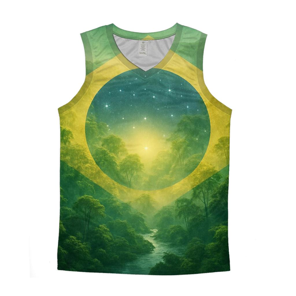 Brazilian Flag Rainforest Double Exposure personalized athletic tanks