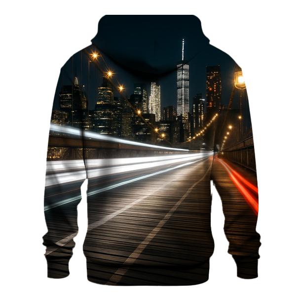Brooklyn Bridge Nighttime Bicycle Crossing designer hoodies
