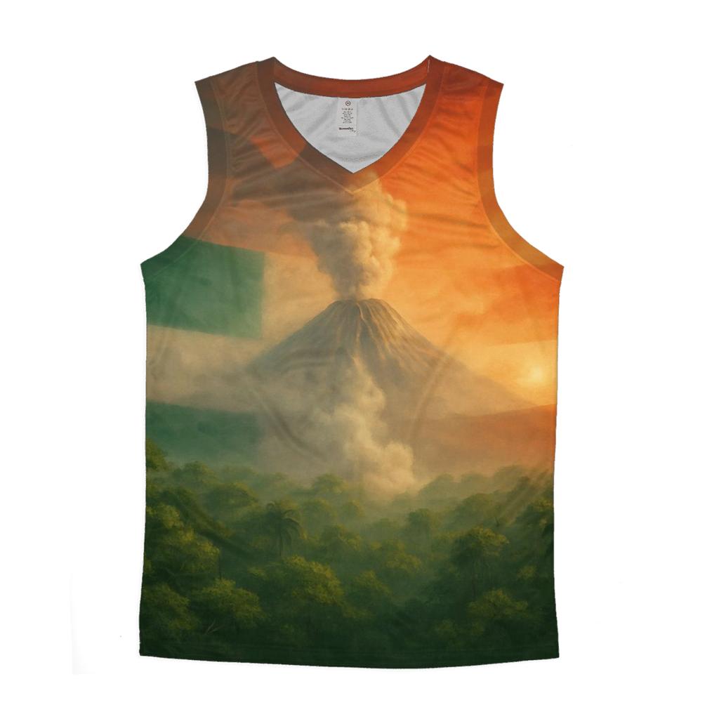 Mexican Flag Volcano And Forest Fusion graphic print tank tops