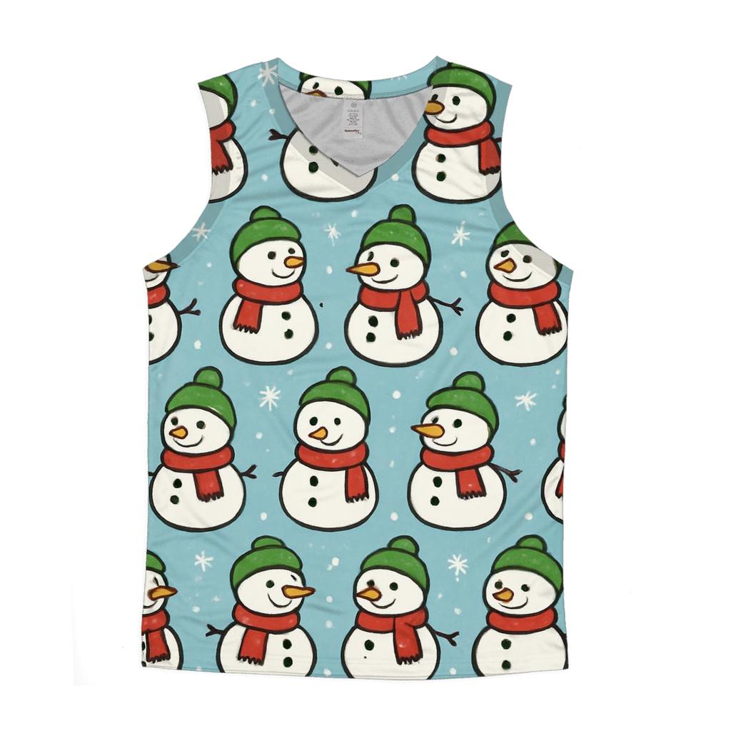Snowman Parade Stripe On Icy Blue cotton sleeveless tops