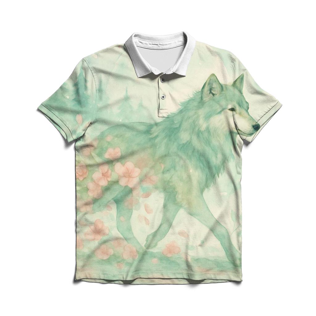 Forest Spirit Blossom Wolf premium cotton polo shirts