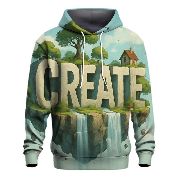 Floating Typographic Island hoodie trends