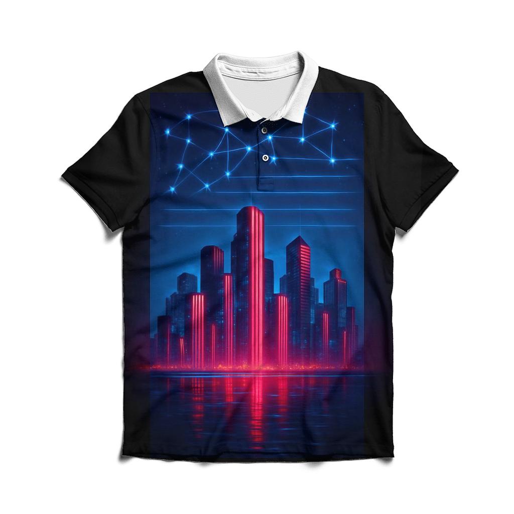 Neon Skyline Stripes premium cotton polo shirts