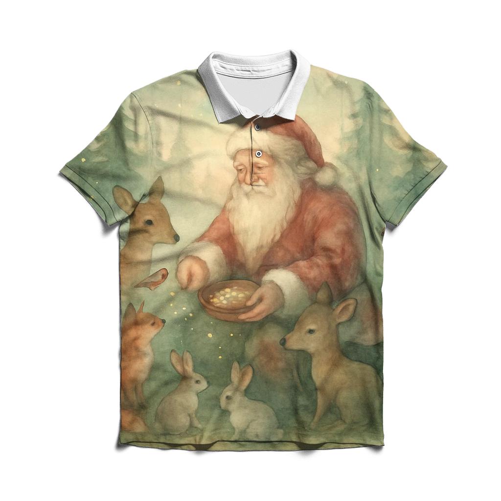 Cozy Forest Guardian Santa designer slim fit polos