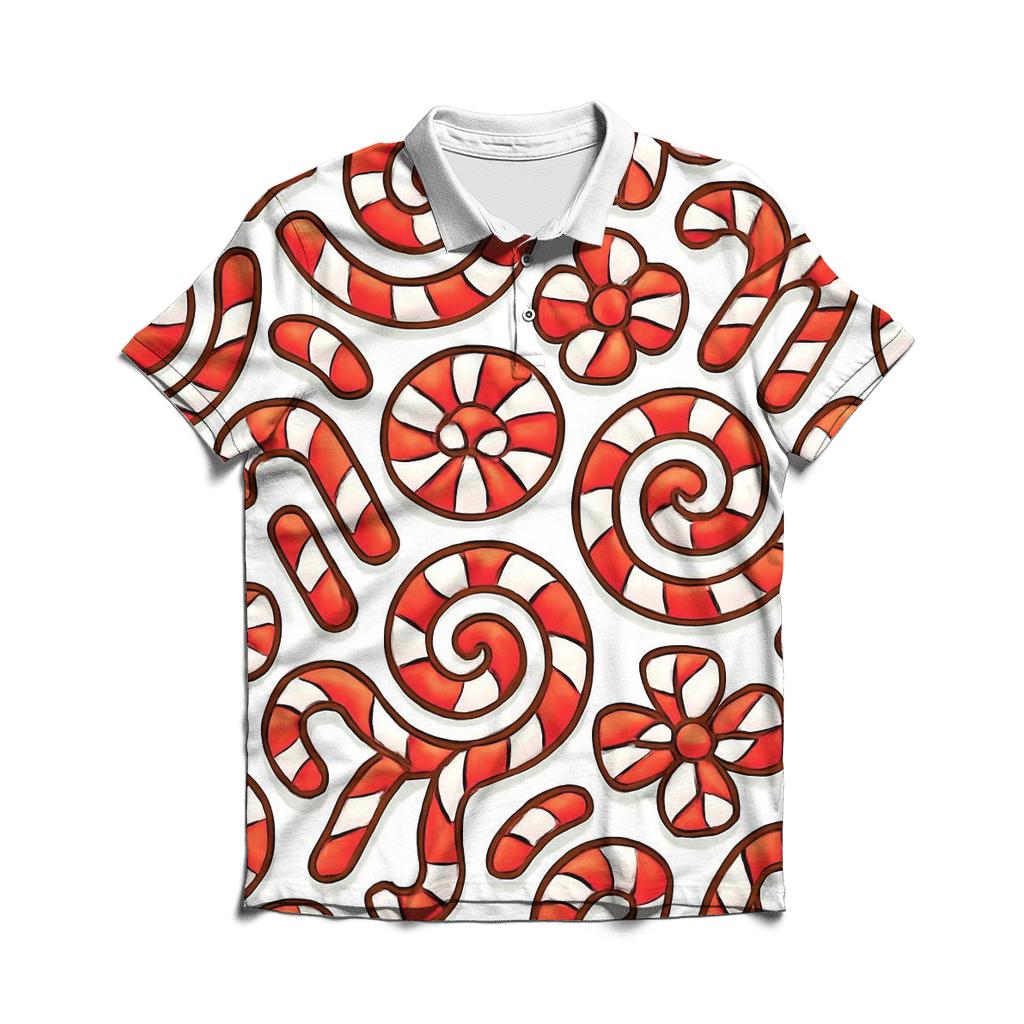Candy Cane Spiral Tessellation On White premium cotton polo shirts