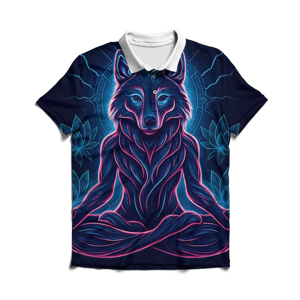 Neon Lotus Wolf Guardian casual sports polo shirts