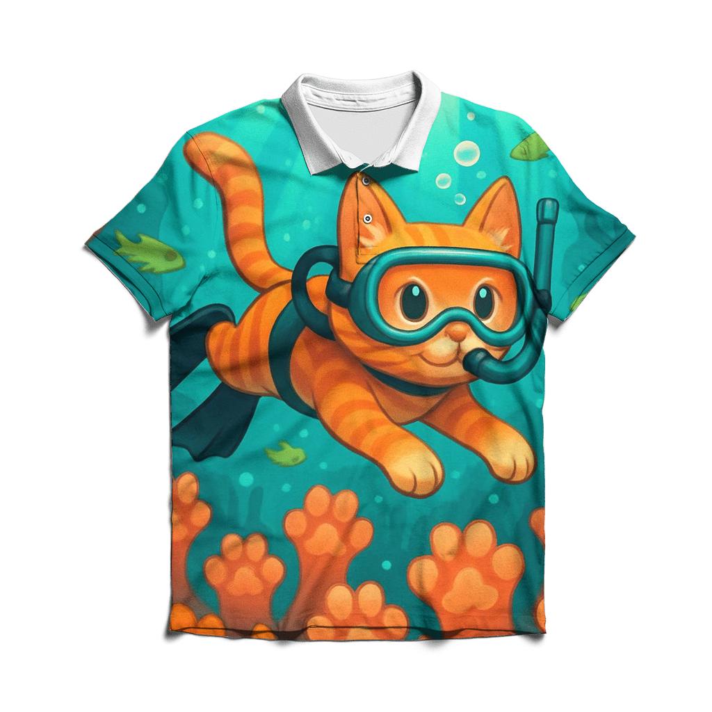 Coral Reef Diver Cat casual sports polo shirts