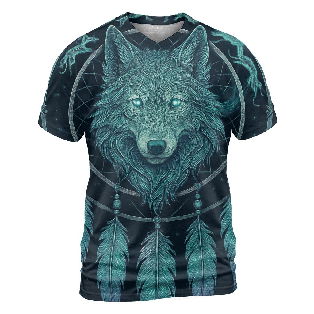 Dreamcatcher Aurora Wolf unique graphic print tees