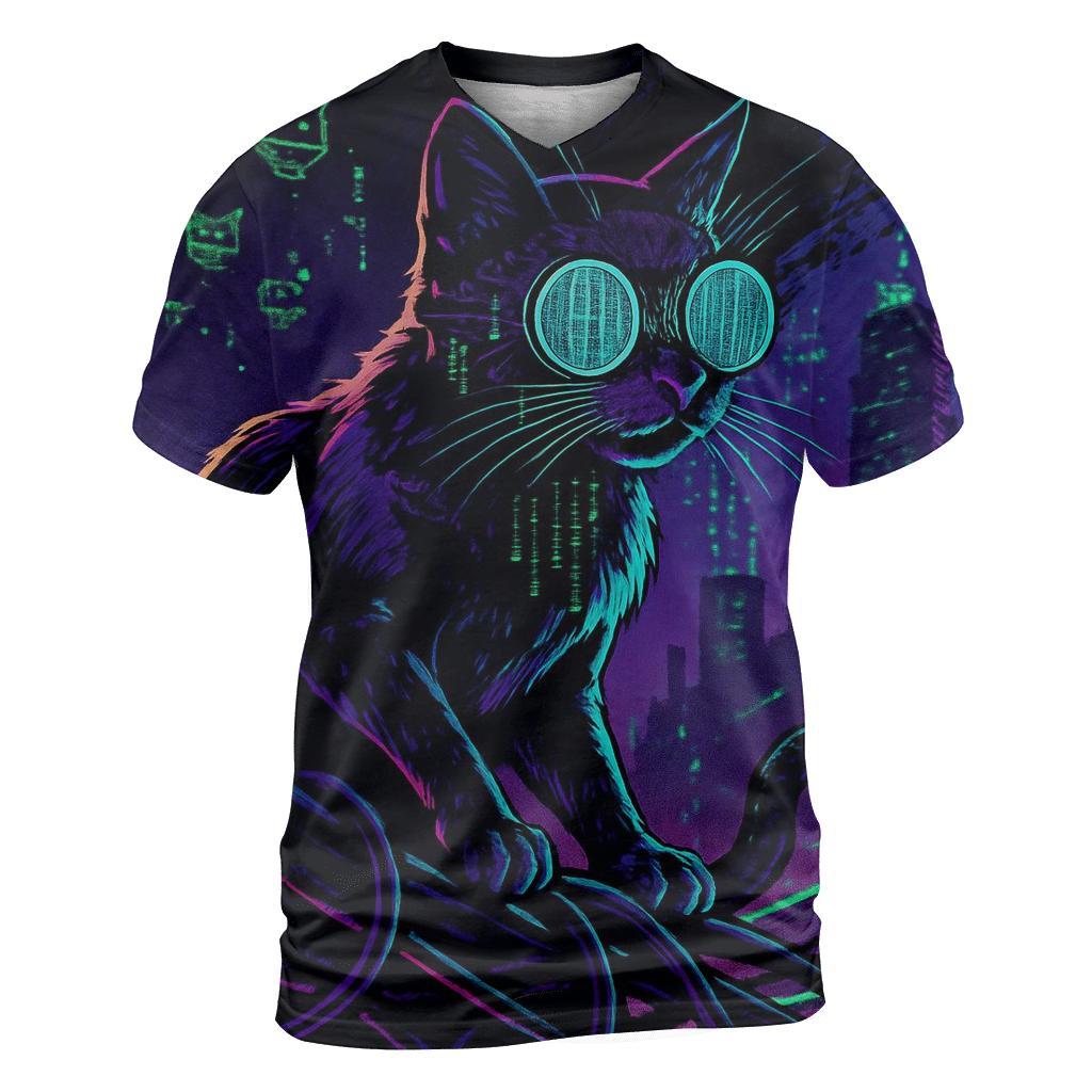 Cyber Oculus Hacker Cat unique graphic print tees