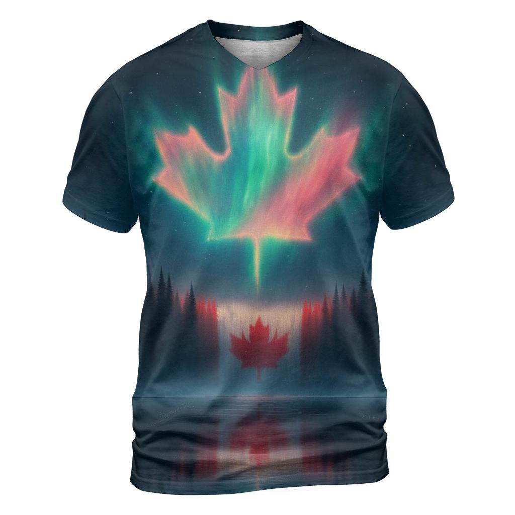 Canadian Flag Aurora Forest Reflection statement graphic shirts