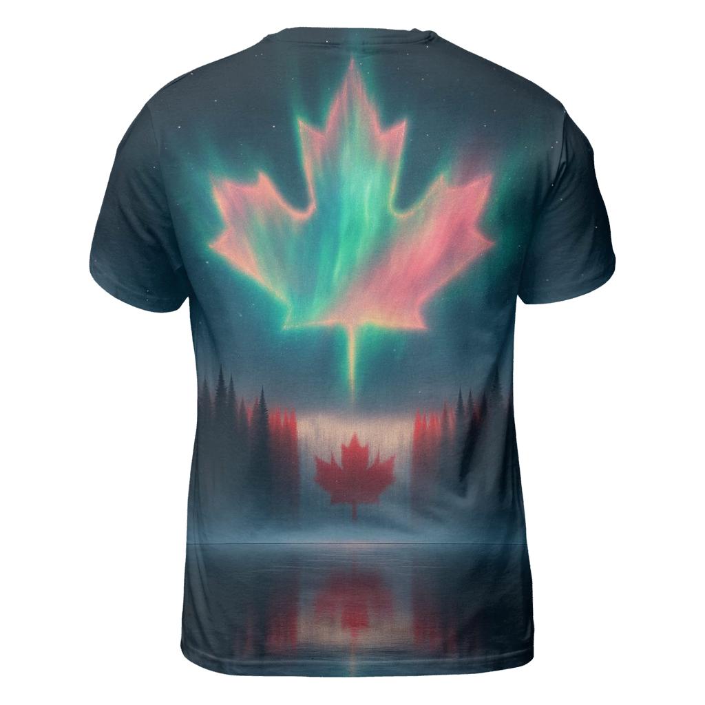 Canadian Flag Aurora Forest Reflection statement graphic shirts