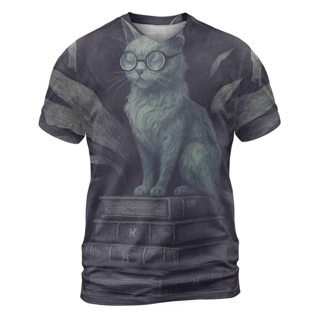 Haunted Library Scholar Cat statement graphic shirts