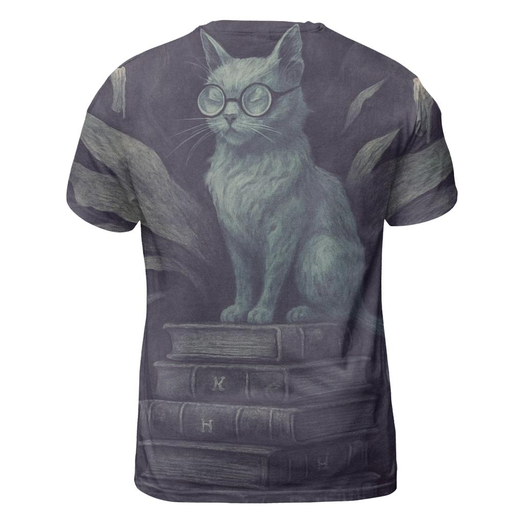 Haunted Library Scholar Cat statement graphic shirts