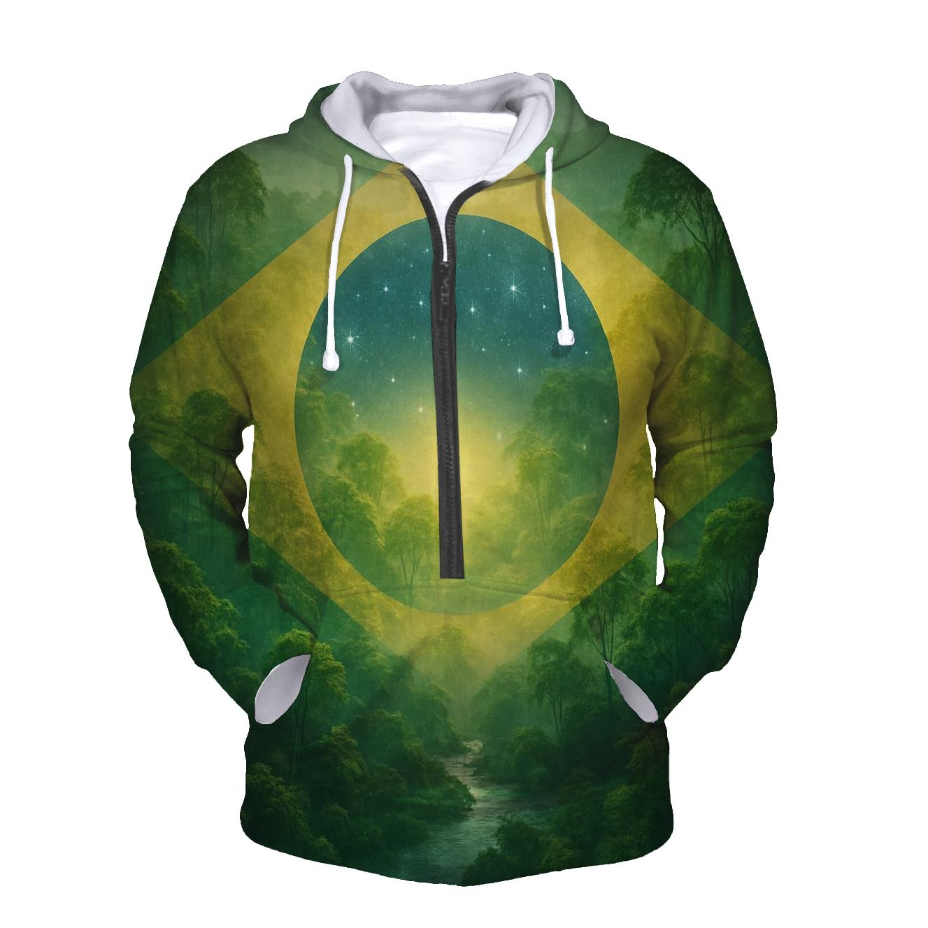 Brazilian Flag Rainforest Double Exposure embroidered hoodies