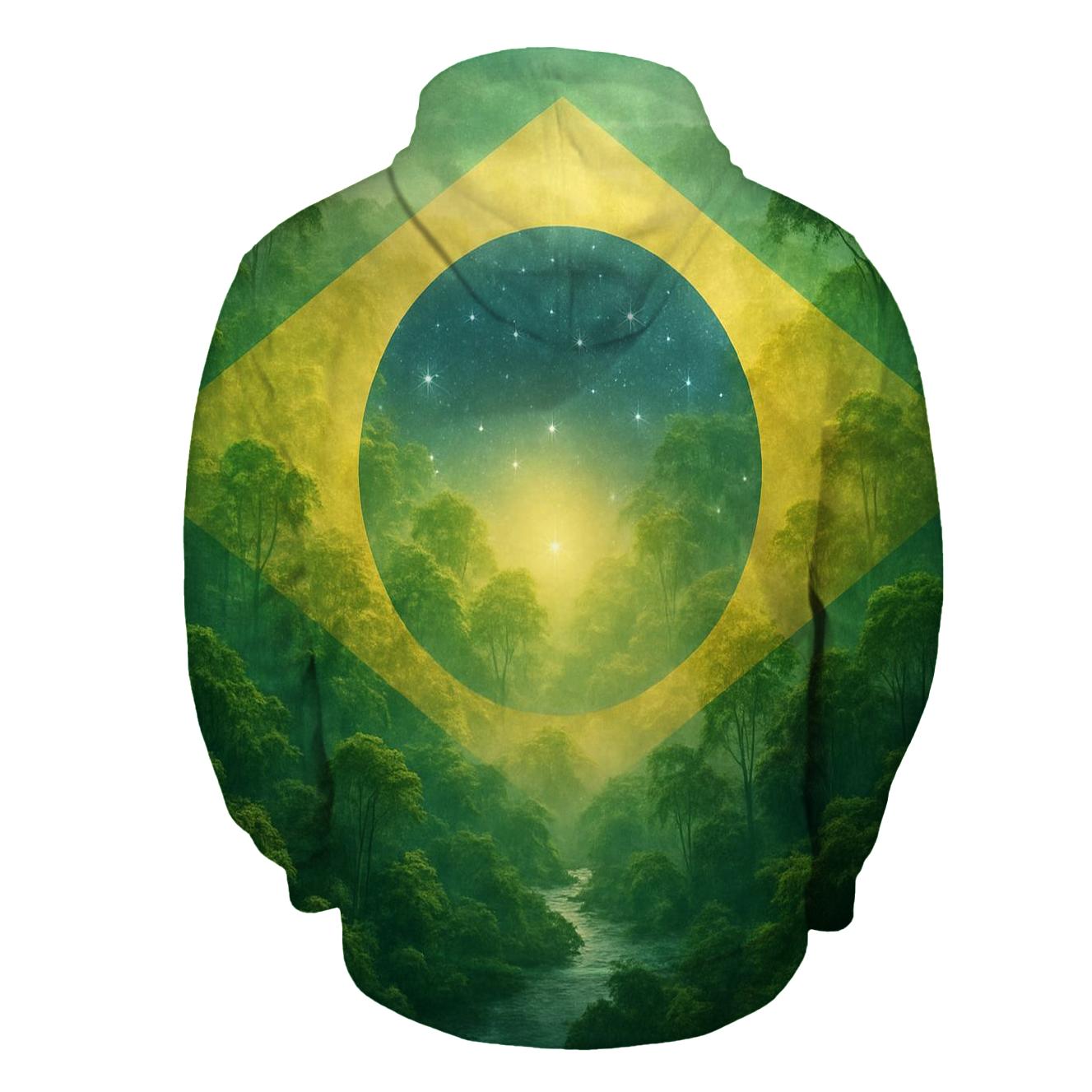 Brazilian Flag Rainforest Double Exposure embroidered hoodies