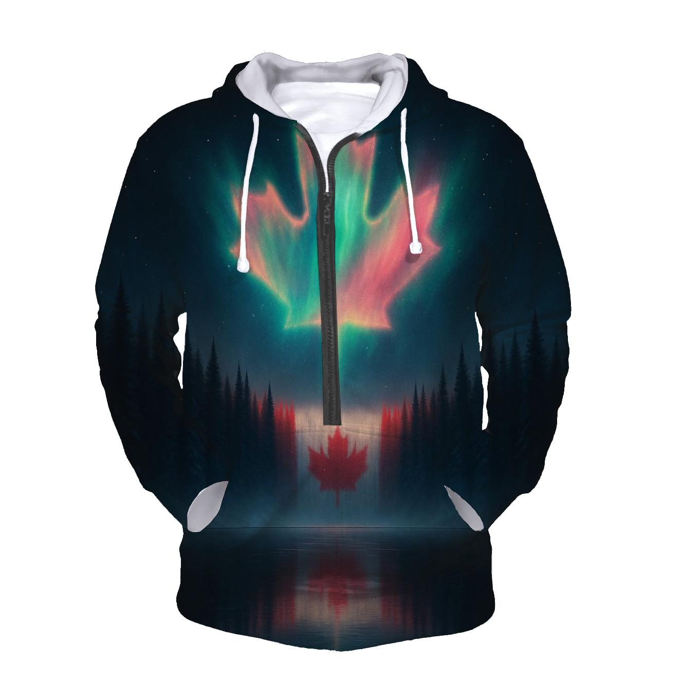 Canadian Flag Aurora Forest Reflection hoodie trends