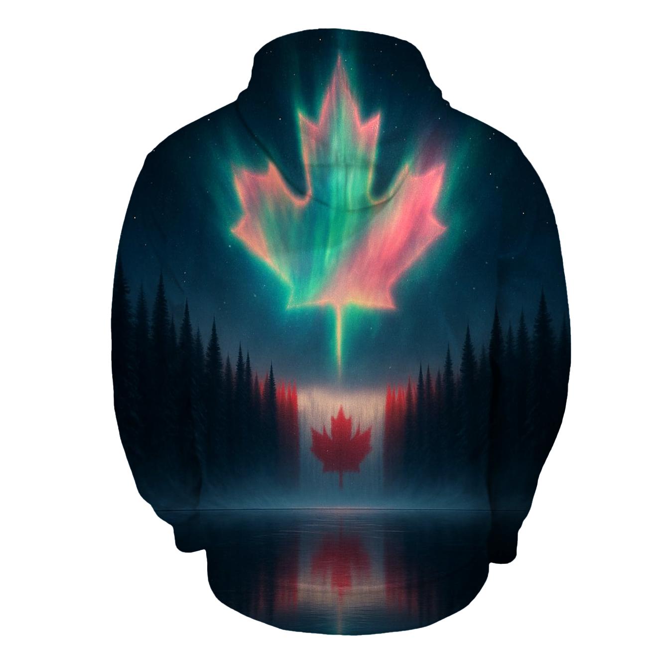 Canadian Flag Aurora Forest Reflection hoodie trends