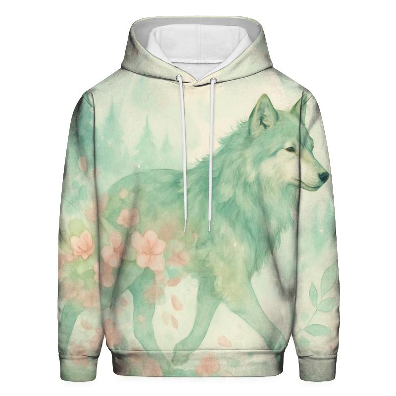 Forest Spirit Blossom Wolf printed hoodies