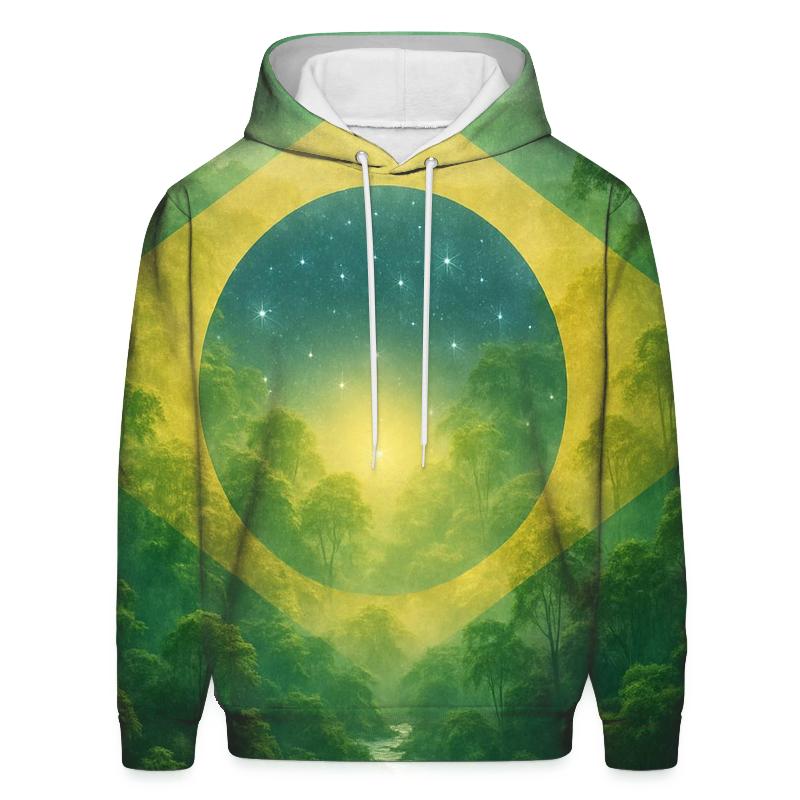 Brazilian Flag Rainforest Double Exposure pullover hoodies