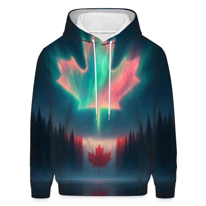 Canadian Flag Aurora Forest Reflection printed hoodies