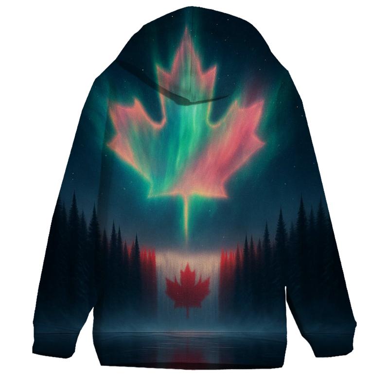 Canadian Flag Aurora Forest Reflection printed hoodies
