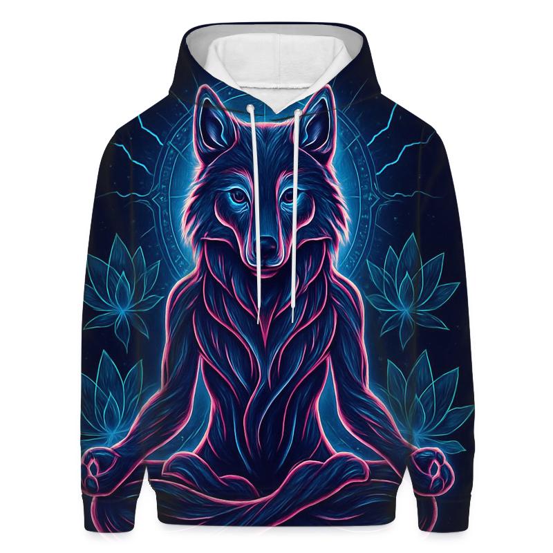 Neon Lotus Wolf Guardian graphic hoodies