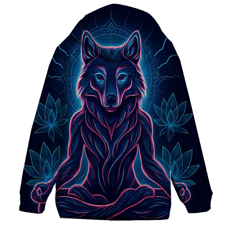 Neon Lotus Wolf Guardian graphic hoodies