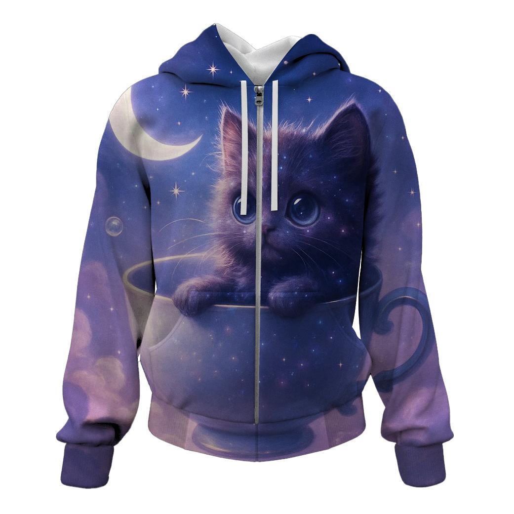 Celestial Teacup Cat zip-up hoodies