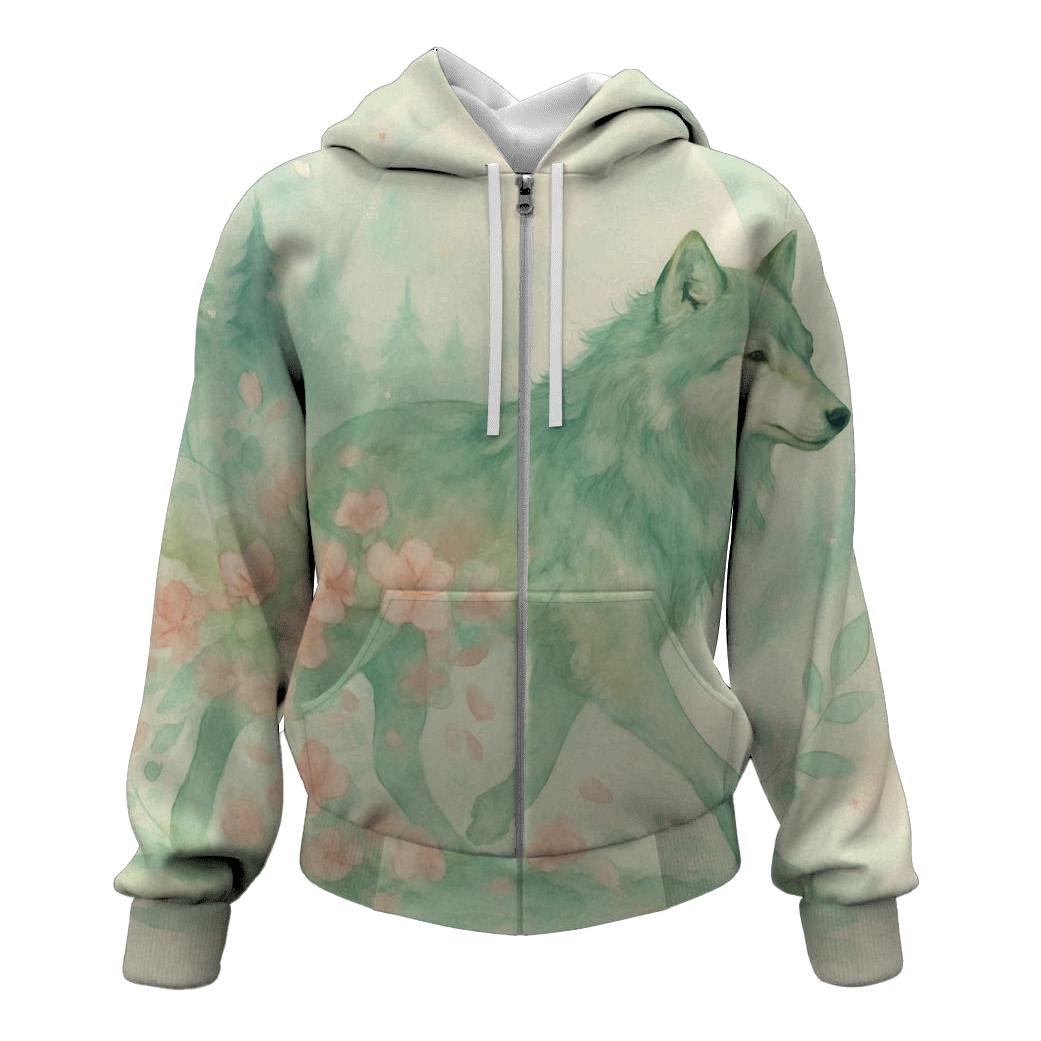 Forest Spirit Blossom Wolf lightweight hoodies