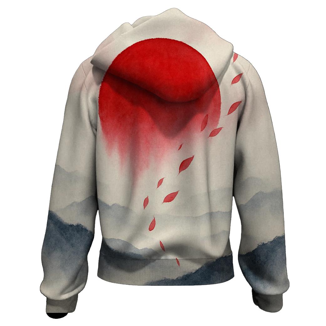 Japanese Flag Misty Mountain Watercolor zip-up hoodies