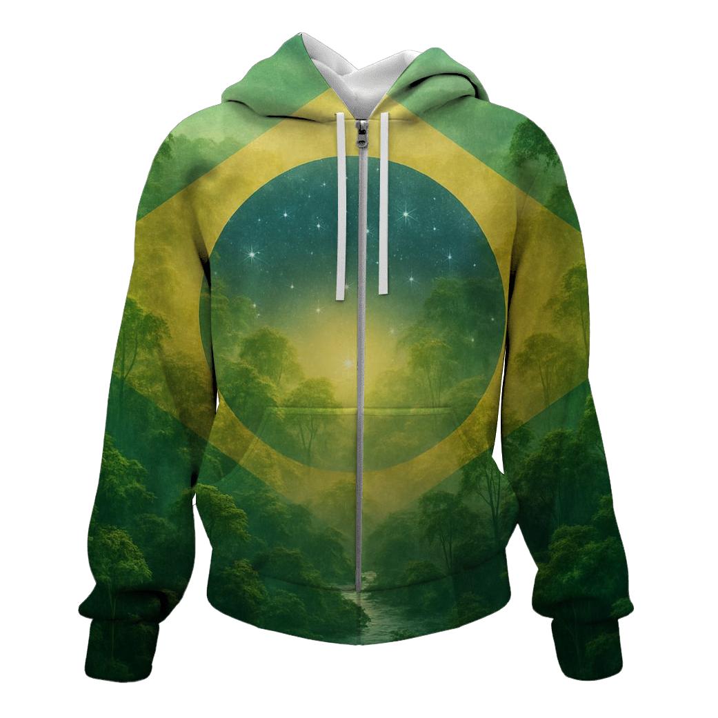 Brazilian Flag Rainforest Double Exposure pullover hoodies