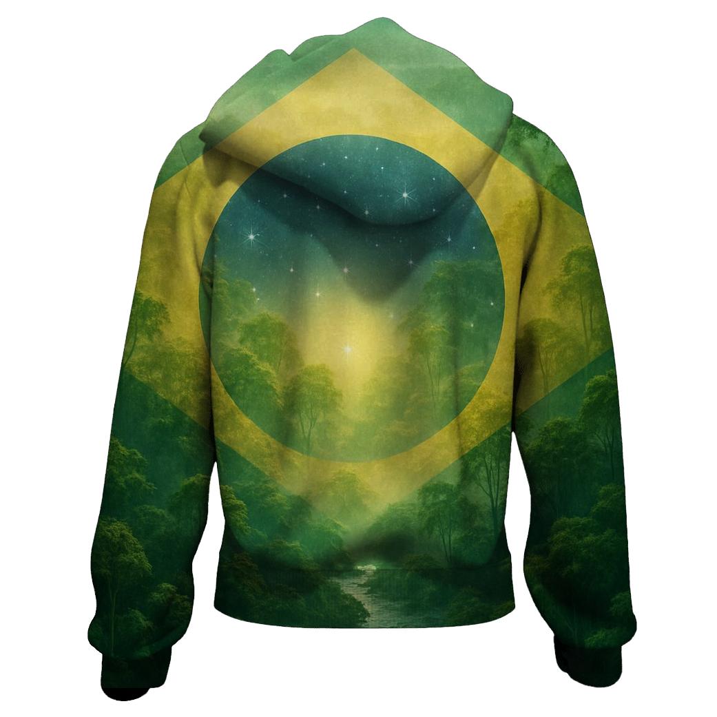 Brazilian Flag Rainforest Double Exposure pullover hoodies