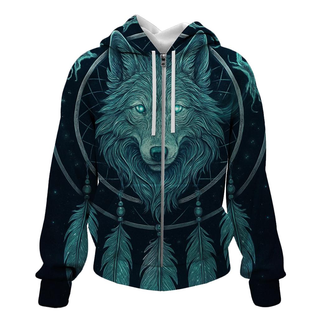 Dreamcatcher Aurora Wolf pullover hoodies