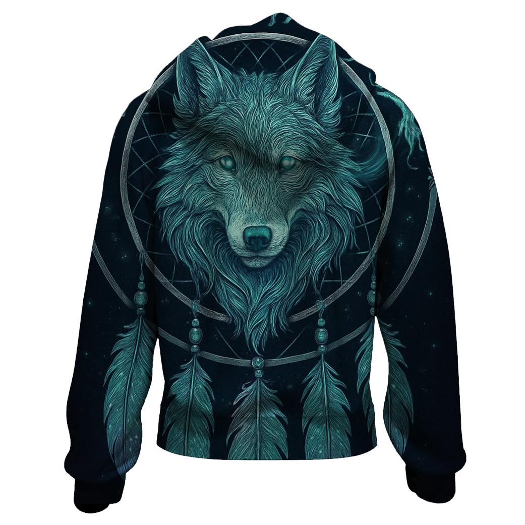 Dreamcatcher Aurora Wolf pullover hoodies