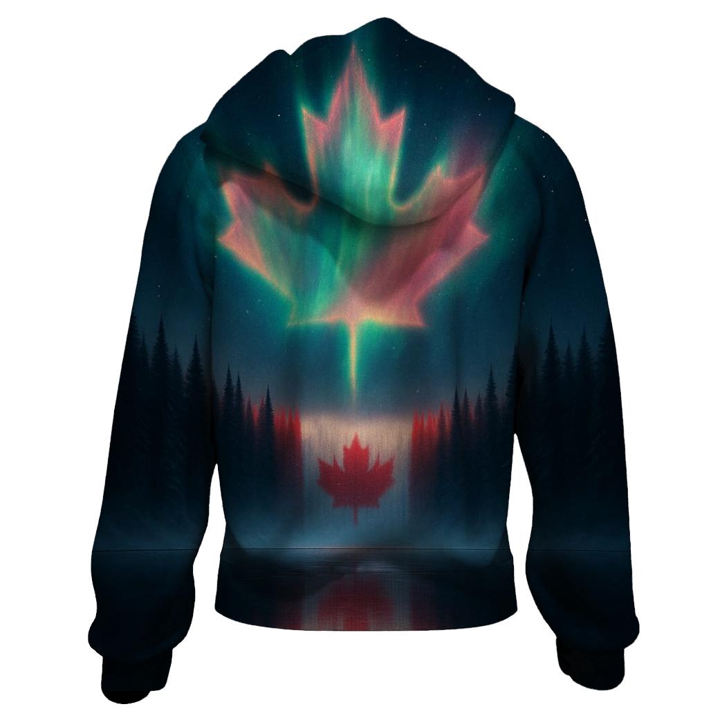 Canadian Flag Aurora Forest Reflection premium hoodies