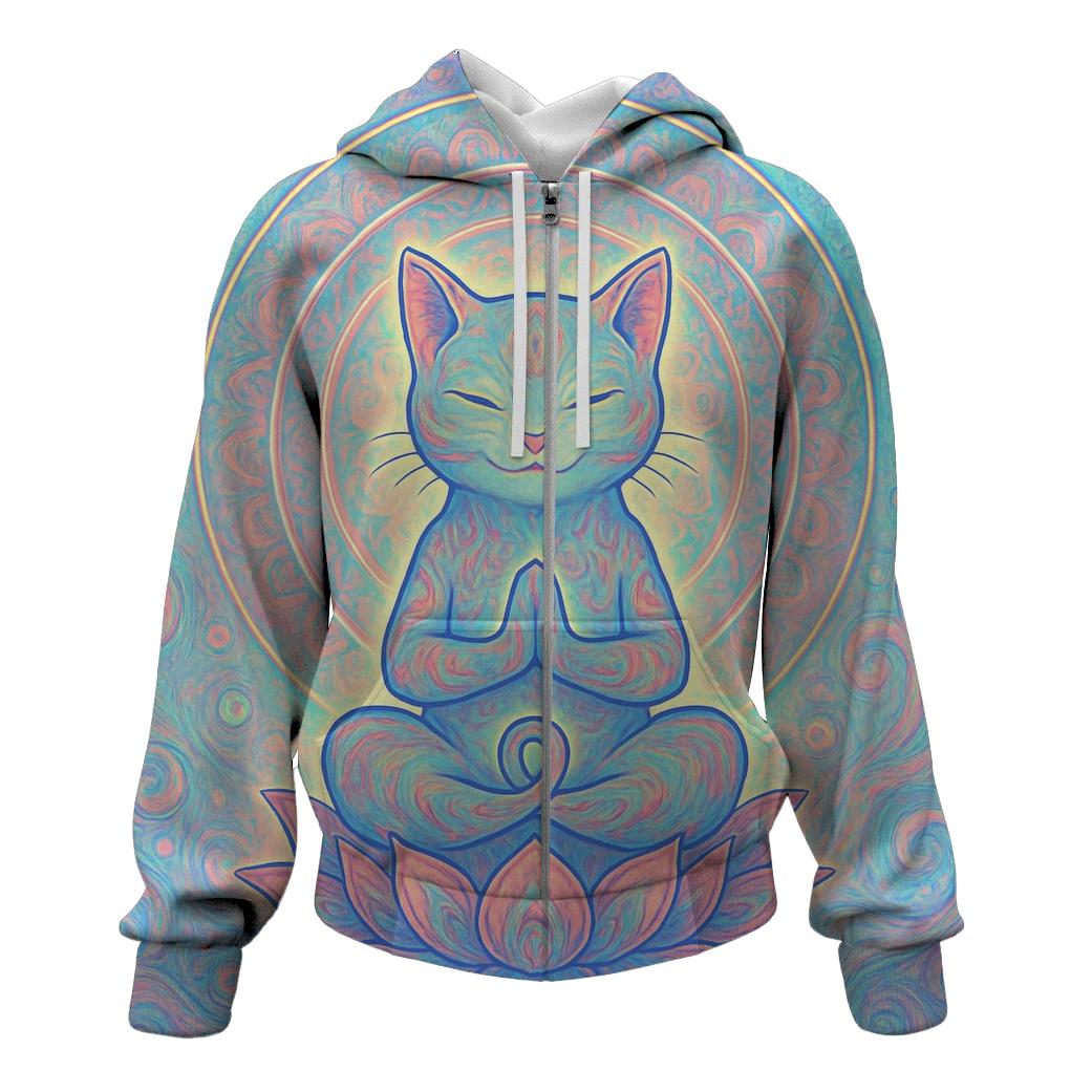 Psychedelic Lotus Meditation Cat printed hoodies